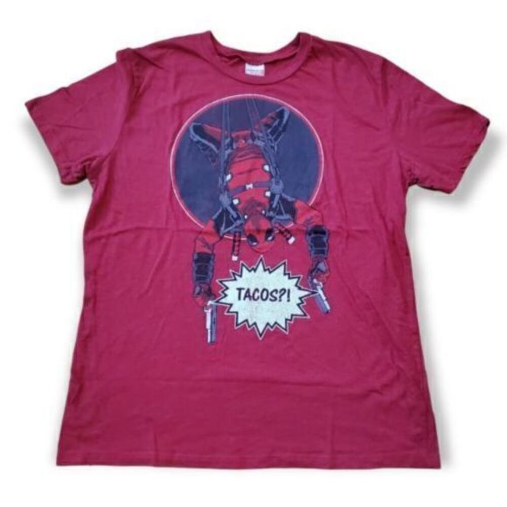 Marvel Deadpool Men's Graphic TShirt Red Size L Short Sleeve Tacos MCU‎